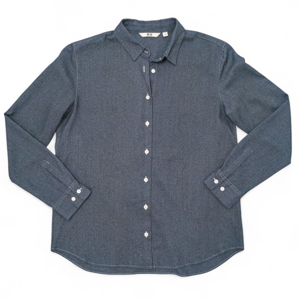 Uniqlo Men’s Stretch Flannel Button-Down — Heathered Indigo | Size S